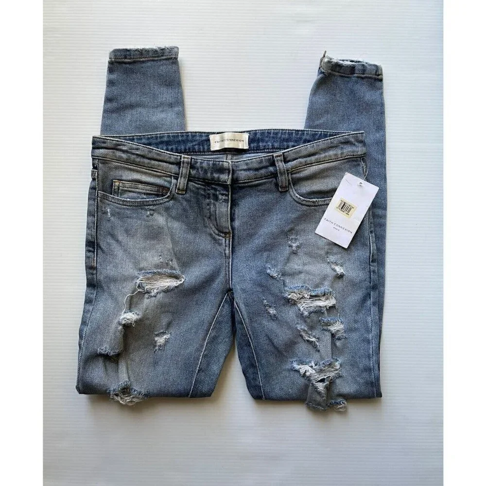Faith Connexion Women's Denim Destroyed Ankle Jeans Bleach Size 26 - Picture 4 of 11